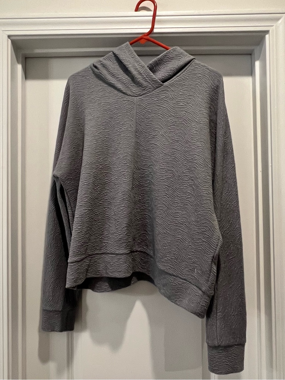 Zyia Active Textured Gray Women's Large Hooded Pullover Top Soft Comfortable
